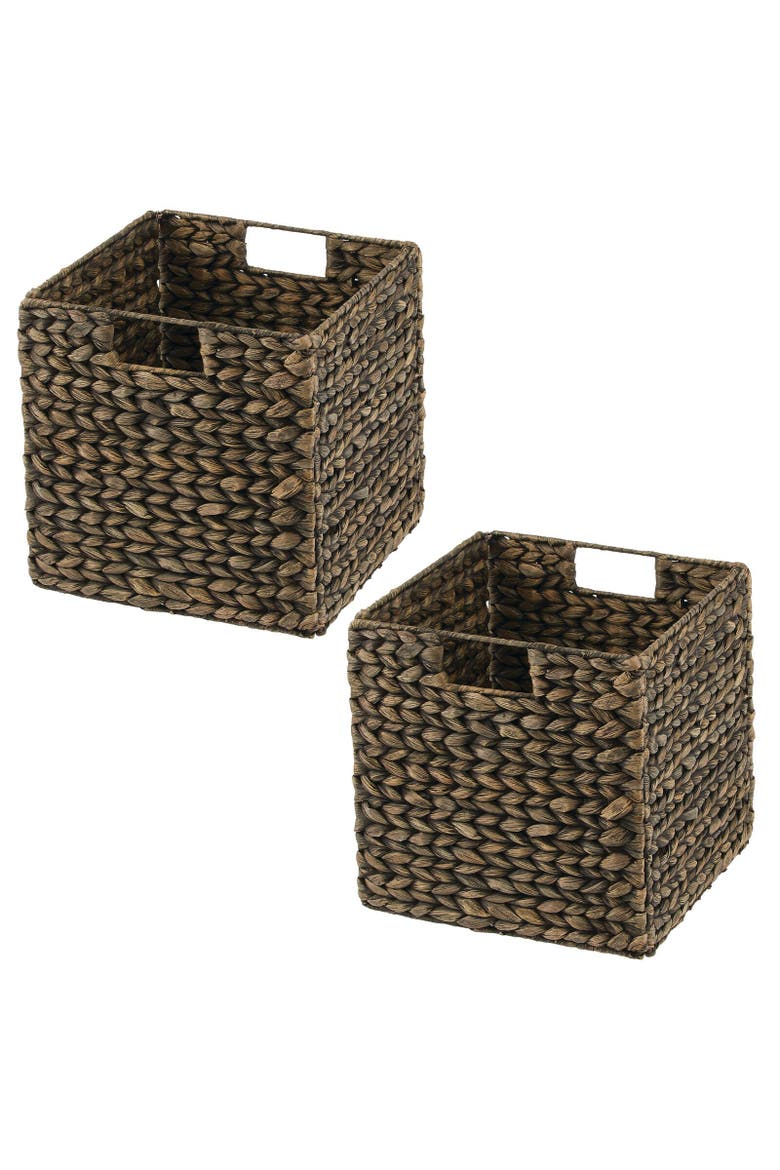 Hyacinth Woven Cube Bin Basket Organizer, Handles, 2 Pack, Main, color, Black