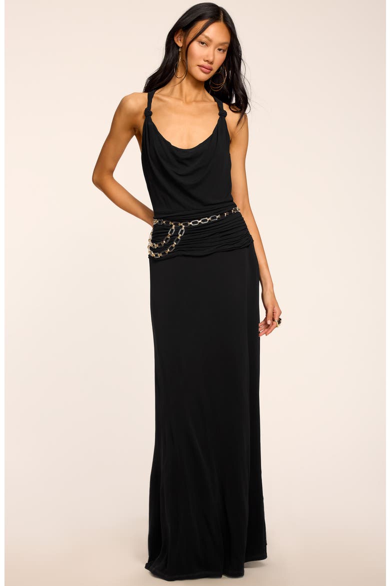 Mariah Shirred Racerback Gown, Alternate, color, BLACK