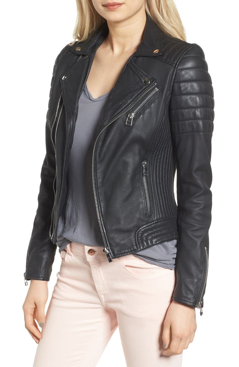 Goosecraft Dual Zip Leather Biker Jacket, Main, color, 