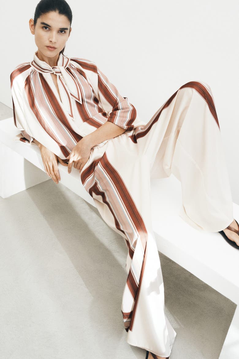 Satin Drawstring Pants, Alternate, color, Cream/patterned