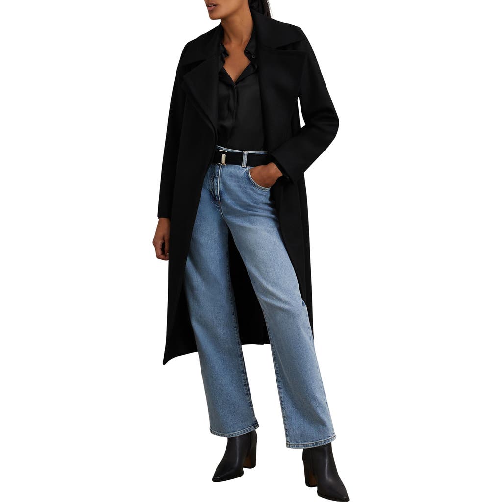 Reiss Odette Wool Blend Wrap Coat In Black