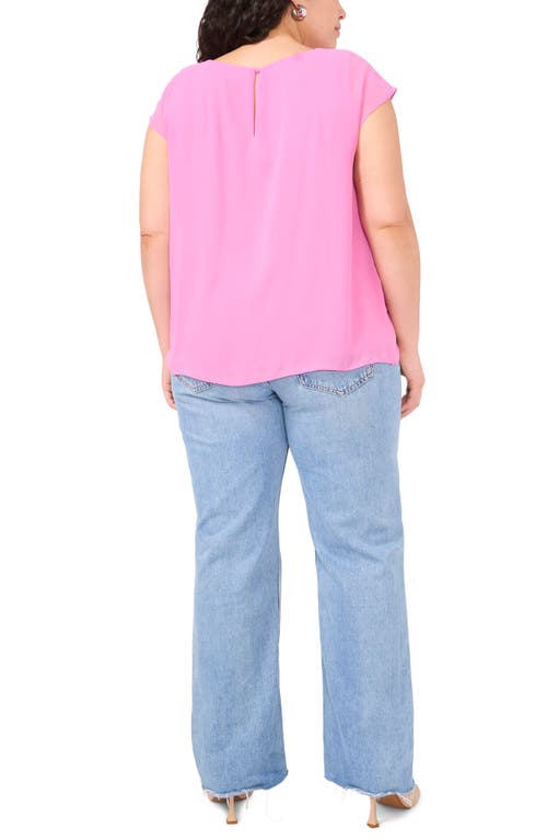 Vince Camuto Cap Sleeve Mesh Overlay Top In Violet Blush