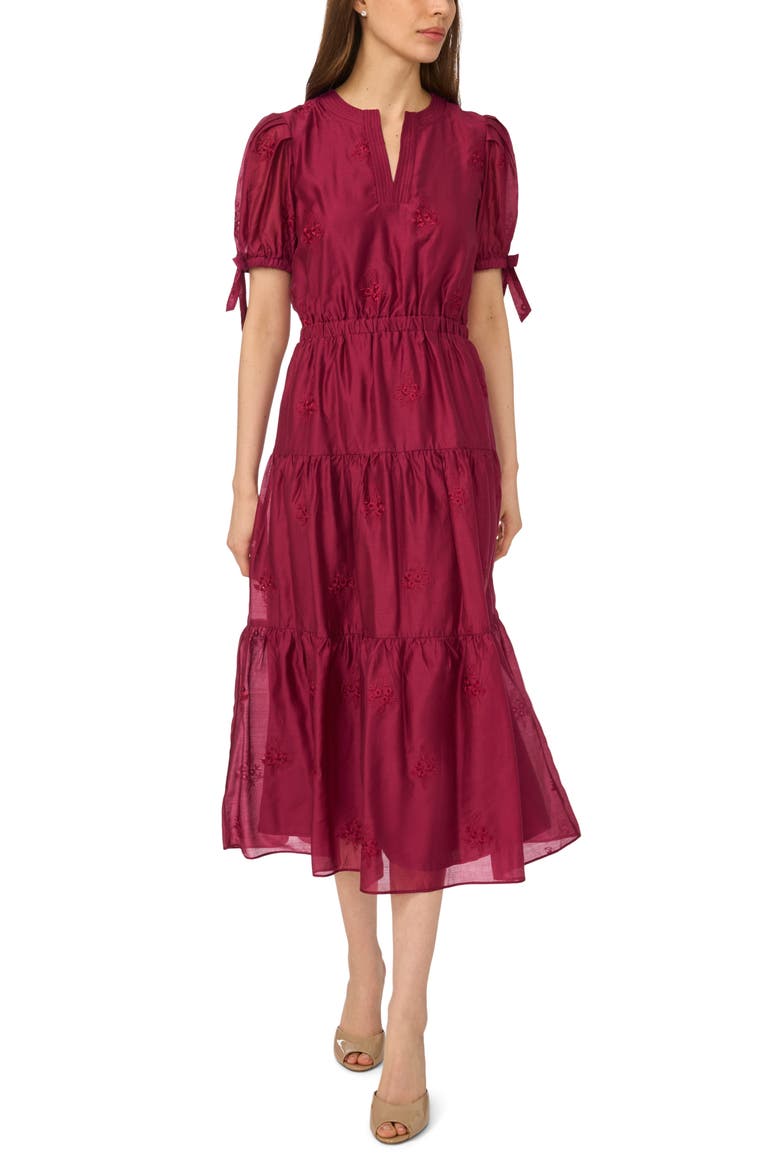 Embroidered Detail Tiered A-Line Dress, Main, color, VIVID PLUM