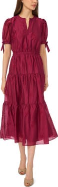 CeCe Embroidered Detail Tiered A-Line Dress
