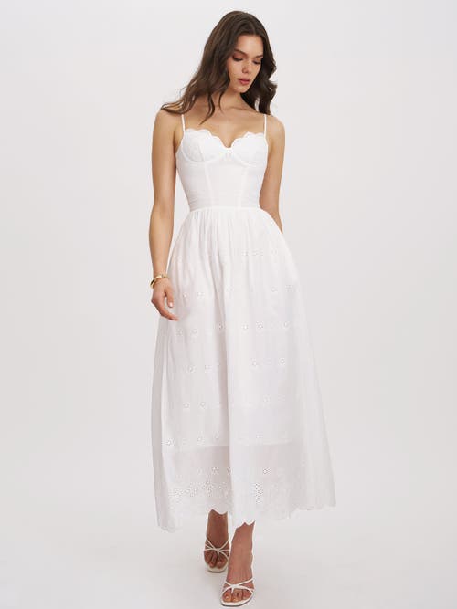 Miss Circle Oberon Cotton Eyelet Lace-up Back Maxi Dress In White