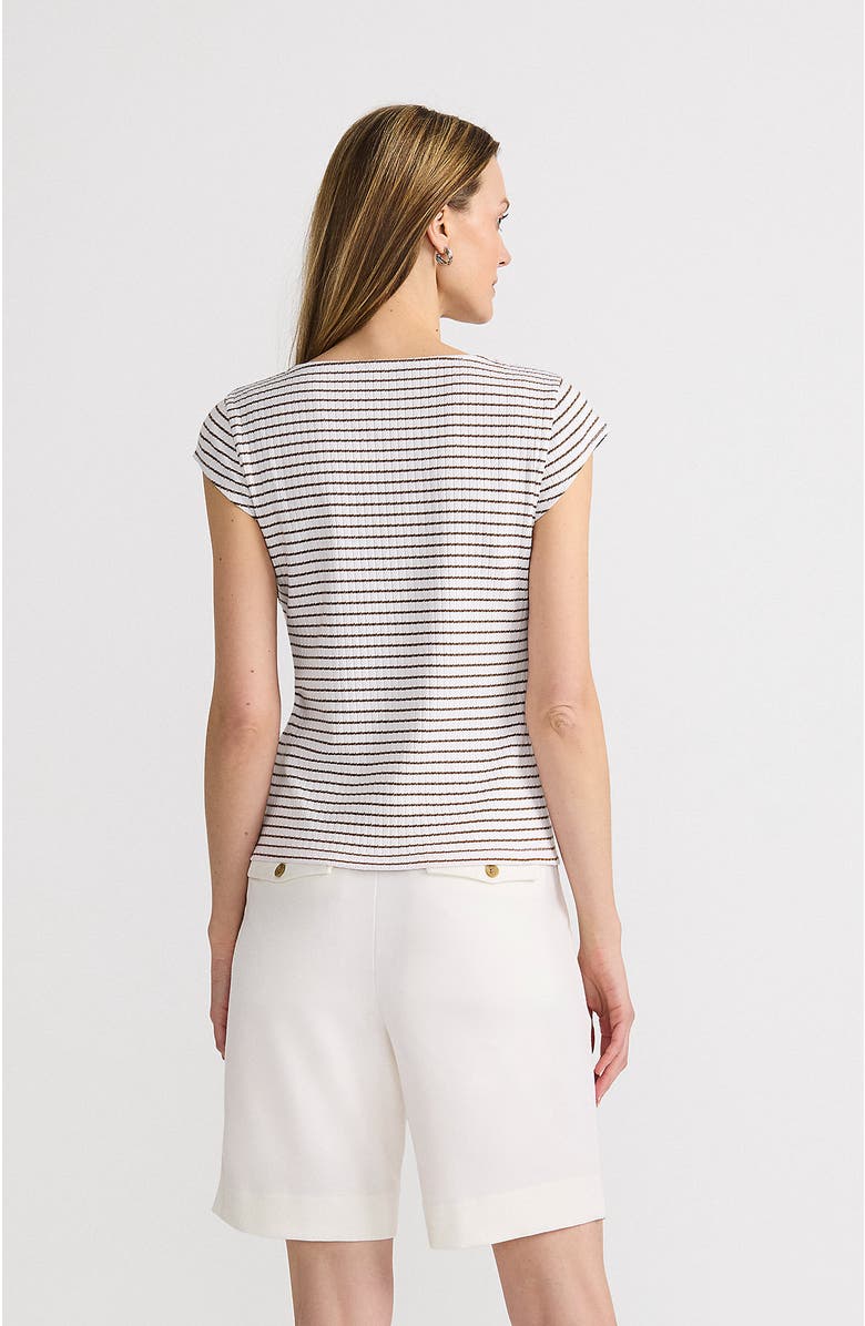 Lands' End Pointelle Cap Sleeve Top, Alternate, color, White/Coriander Easy Stripe