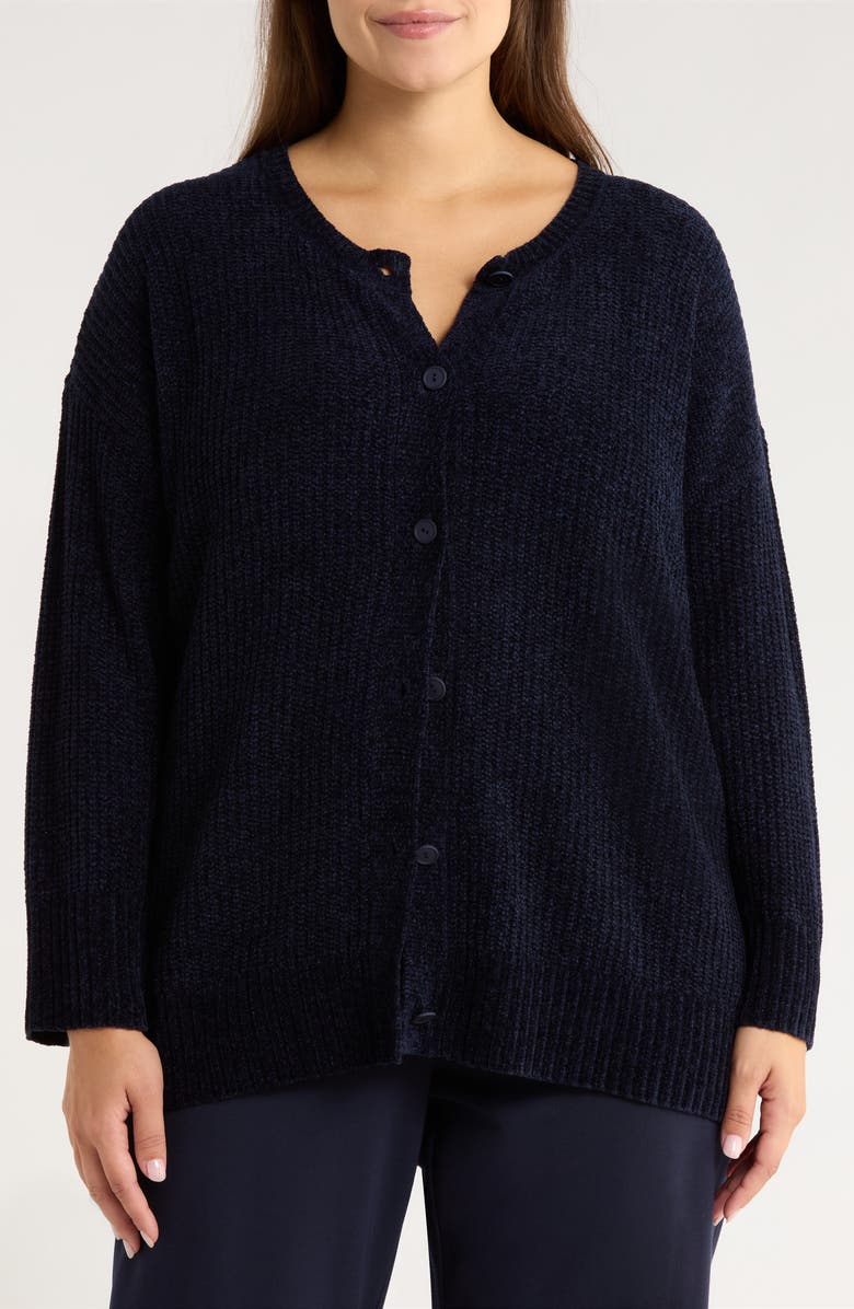 Eileen Fisher Crewneck Cardigan, Alternate, color, Ink