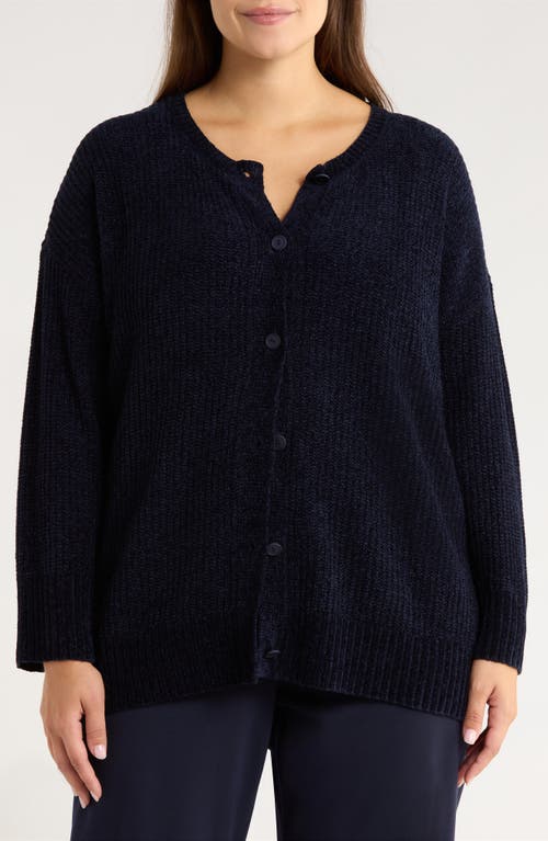 Eileen Fisher Crewneck Cardigan In Blue