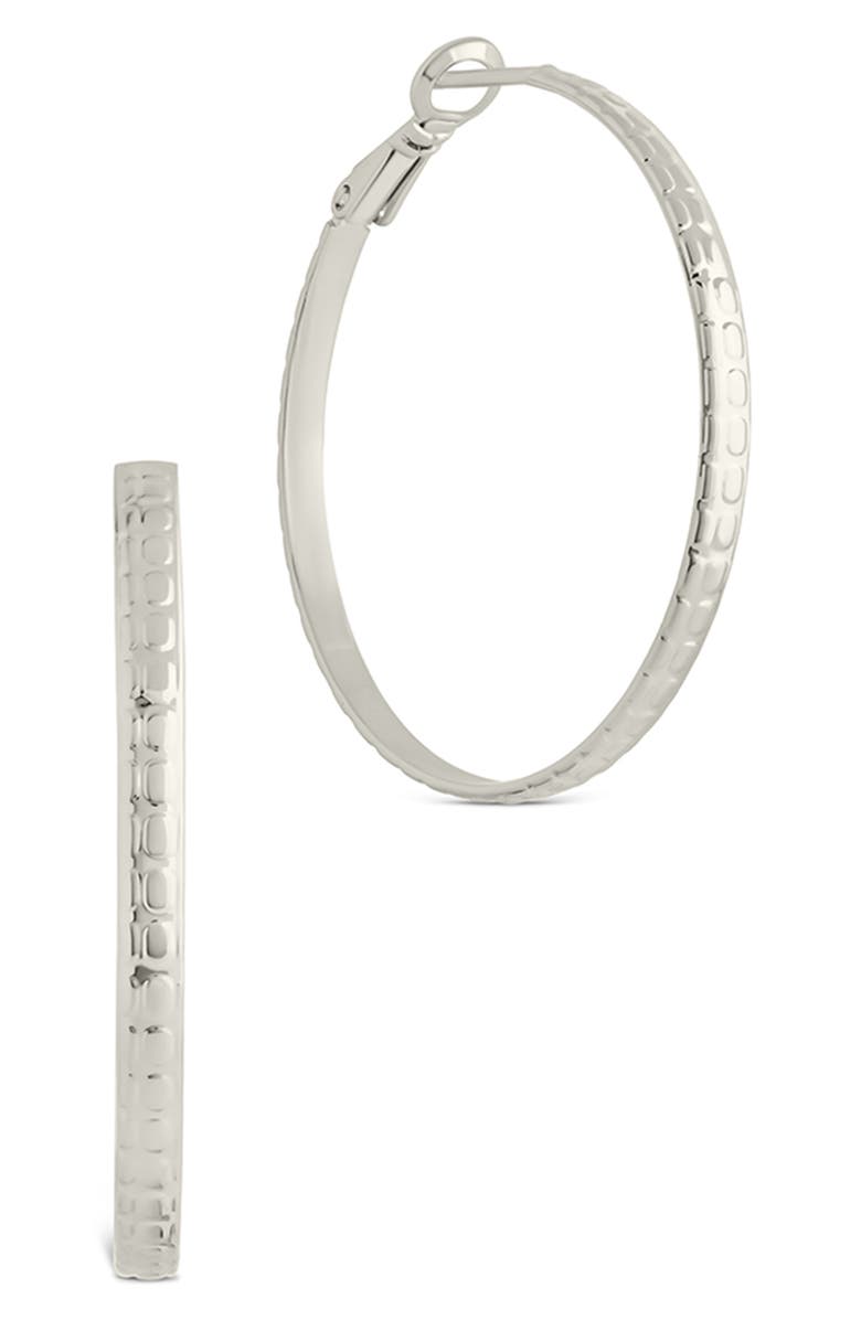 Sterling Forever Jessalyn Textured Hoop Earrings, Main, color, Silver