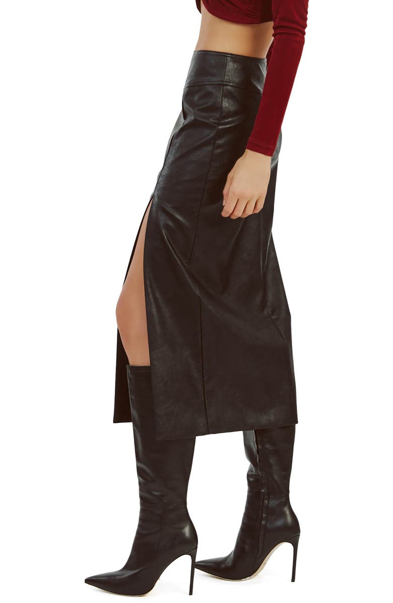 Bardot Dante Faux Leather Midi Skirt, Alternate, color,