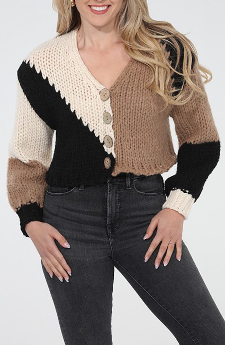 RAIN AND ROSE Block Print Cardigan, Main, color, Ivory Multi