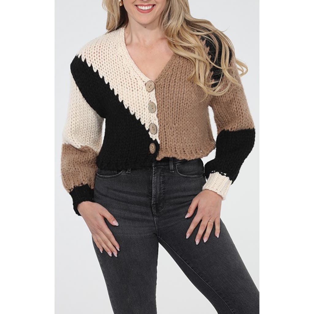 Rain And Rose Block Print Cardigan In Brown