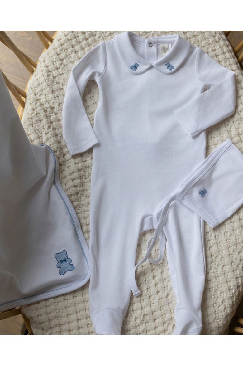 3 Piece Baby Girls Cotton Footie Set with Peter Pan Collar and Embroidered Hearts, Alternate, color, Winter White
