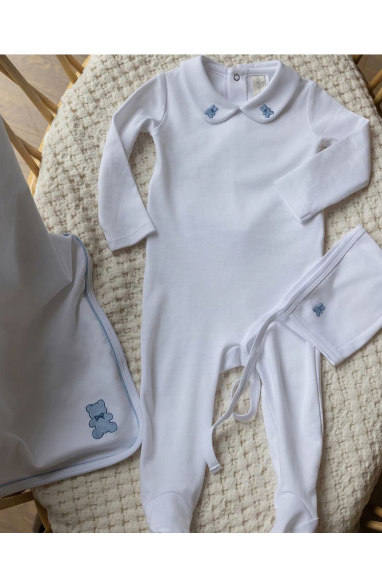 MiniMoi 3 Piece Baby Girls Cotton Footie Set with Peter Pan Collar and Embroidered Hearts, Alternate, color, Winter White