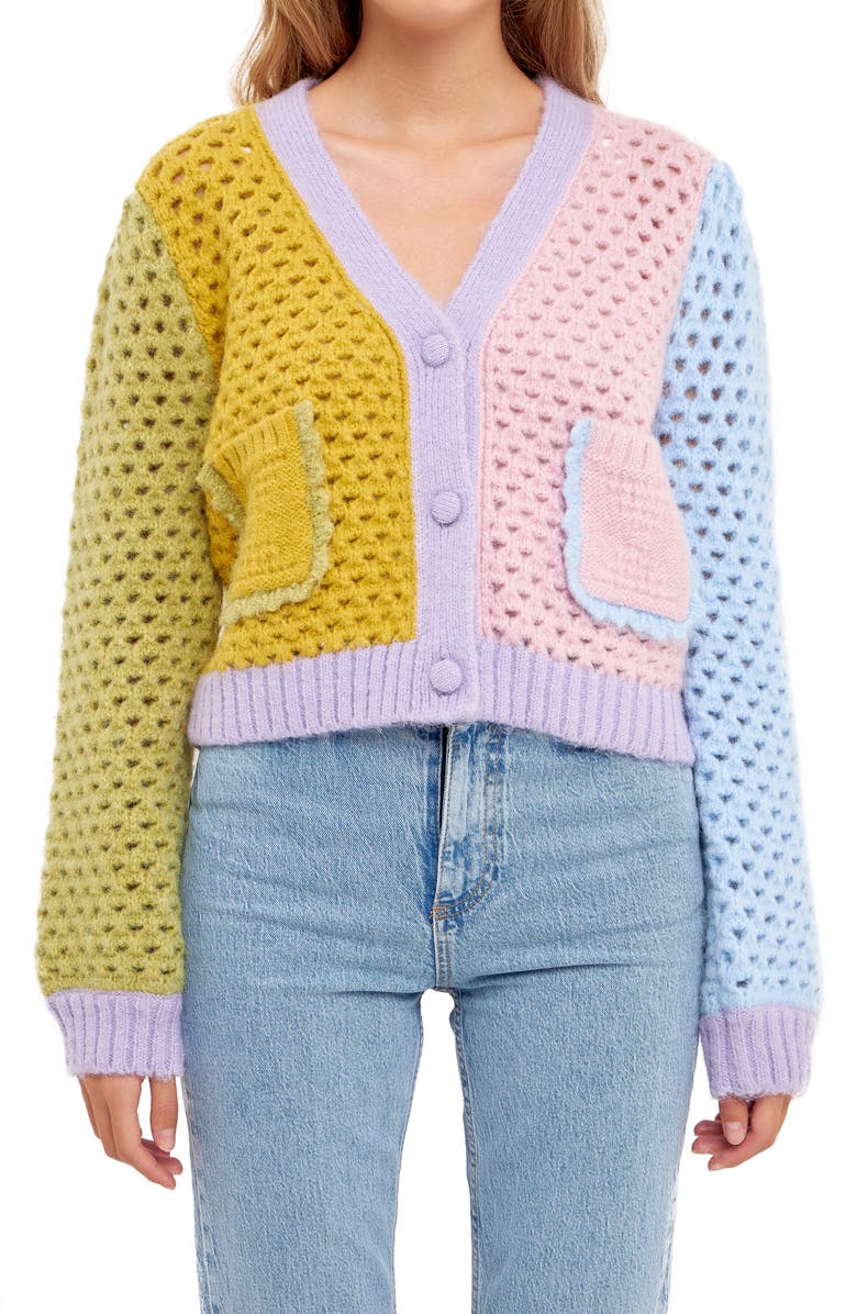English Factory Contrast Detail Cardigan, Alternate, color, 