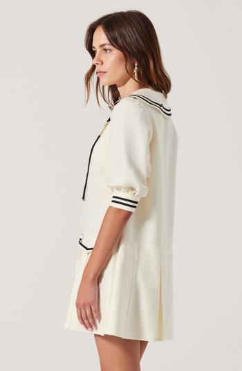 Long-Sleeve Pleated Mini Dress