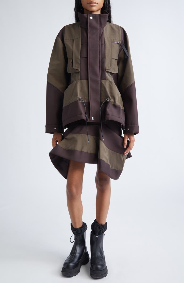 Sacai Mixed Media Skirt, Alternate, color, Brown