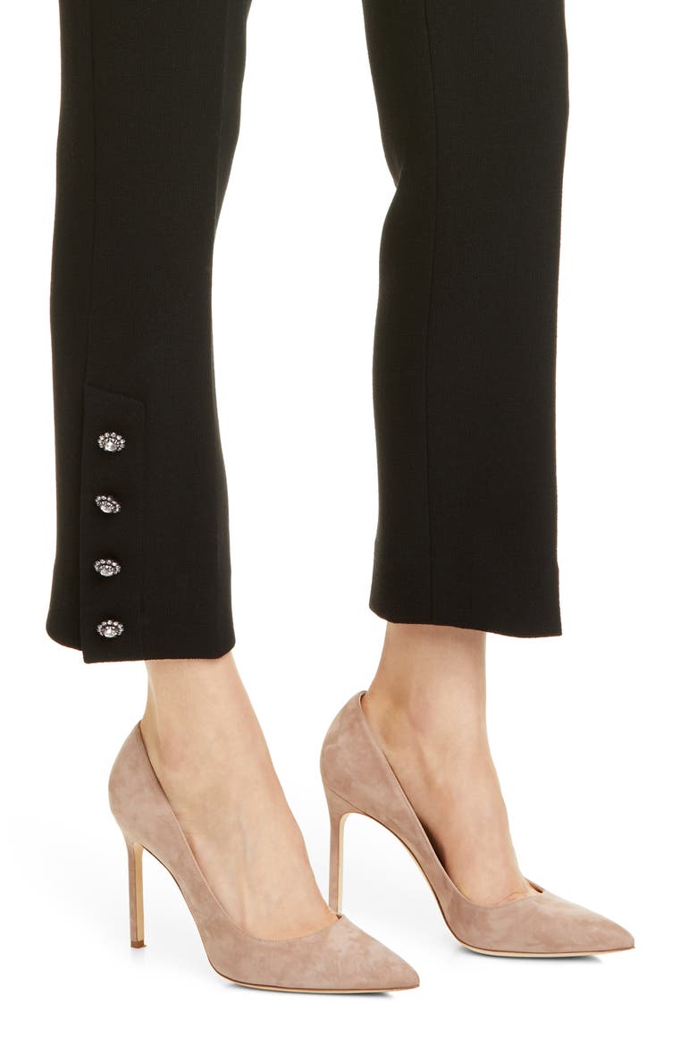 Crystal Button Cuff Wool Blend Pants, Alternate, color, BLACK