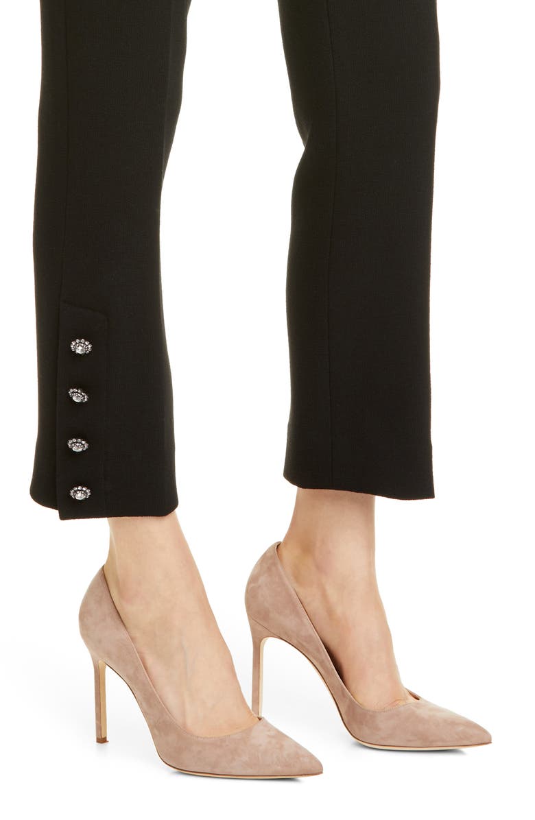 Lela Rose Crystal Button Cuff Wool Blend Pants, Alternate, color, 