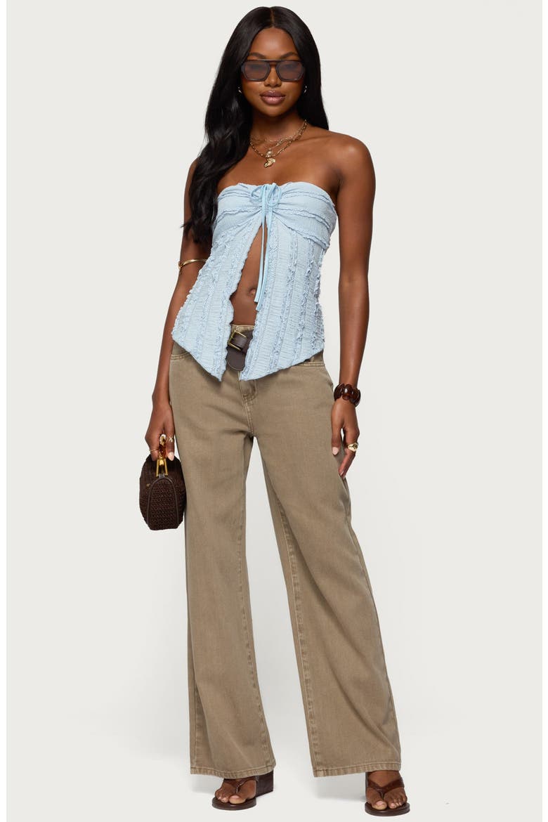 Textured Ruffle Split Front Strapless Top, Alternate, color, LIGHT-BLUE