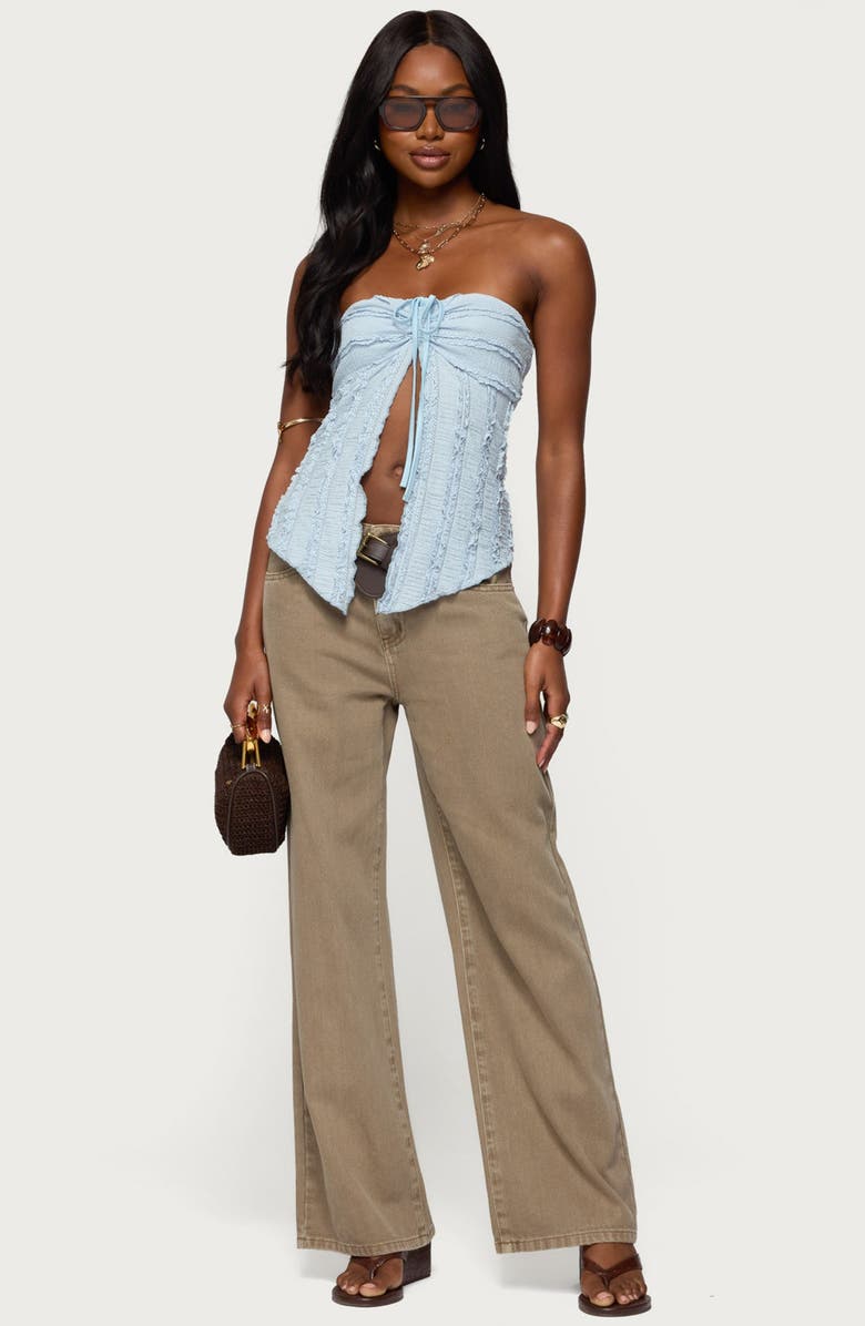 EDIKTED Textured Ruffle Split Front Strapless Top, Alternate, color, Light-Blue