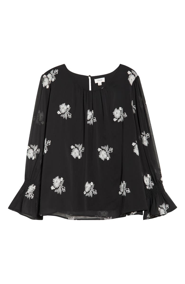 CeCe Smocked Cuff Top, Alternate, color, Rich Black