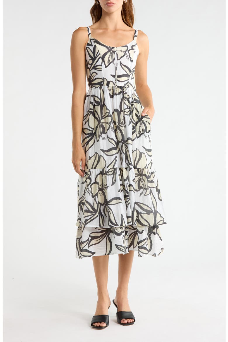 Floral Sweetheart Neck Tiered Dress, Main, color, IVORY MULTI