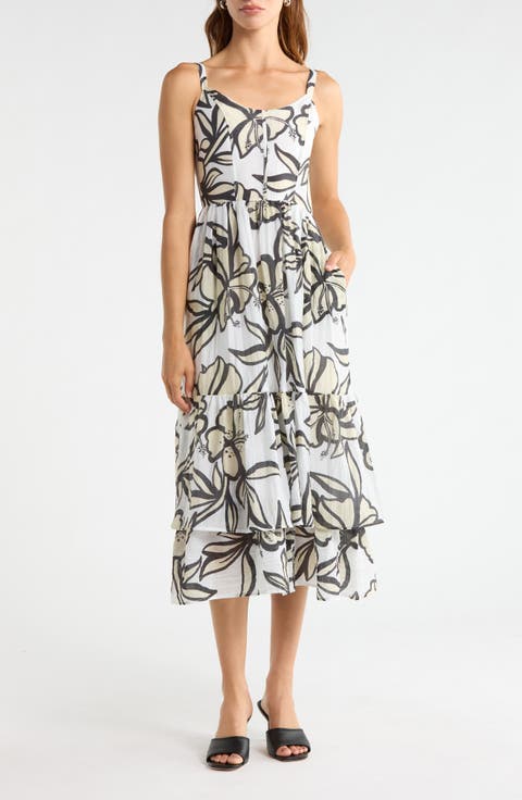 Floral Sweetheart Neck Tiered Dress