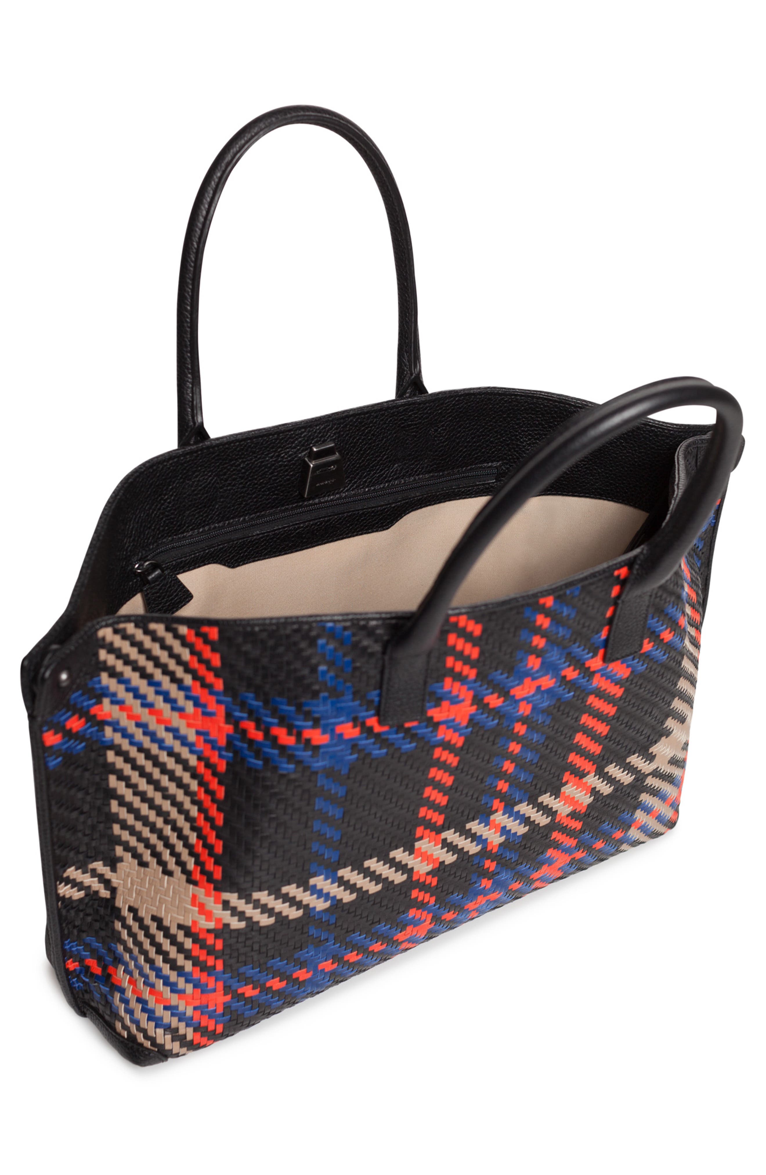 Akris Small AI Woven Plaid Calfskin Leather Tote, Alternate, color, 