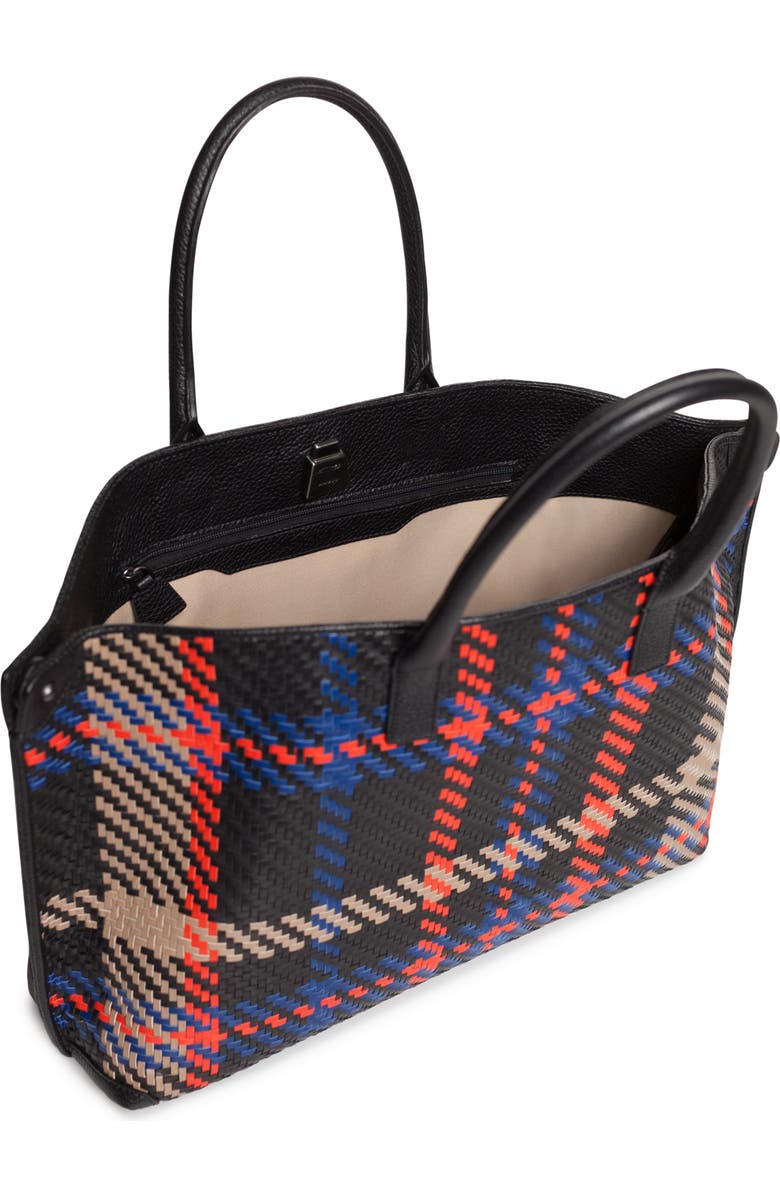 Akris Small AI Woven Plaid Calfskin Leather Tote, Alternate, color,