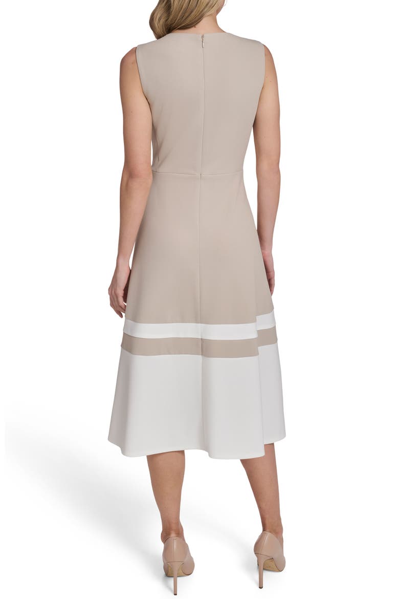 Scuba Crepe Fit & Flare Midi Dress, Alternate, color, KHAKI/ IVORY