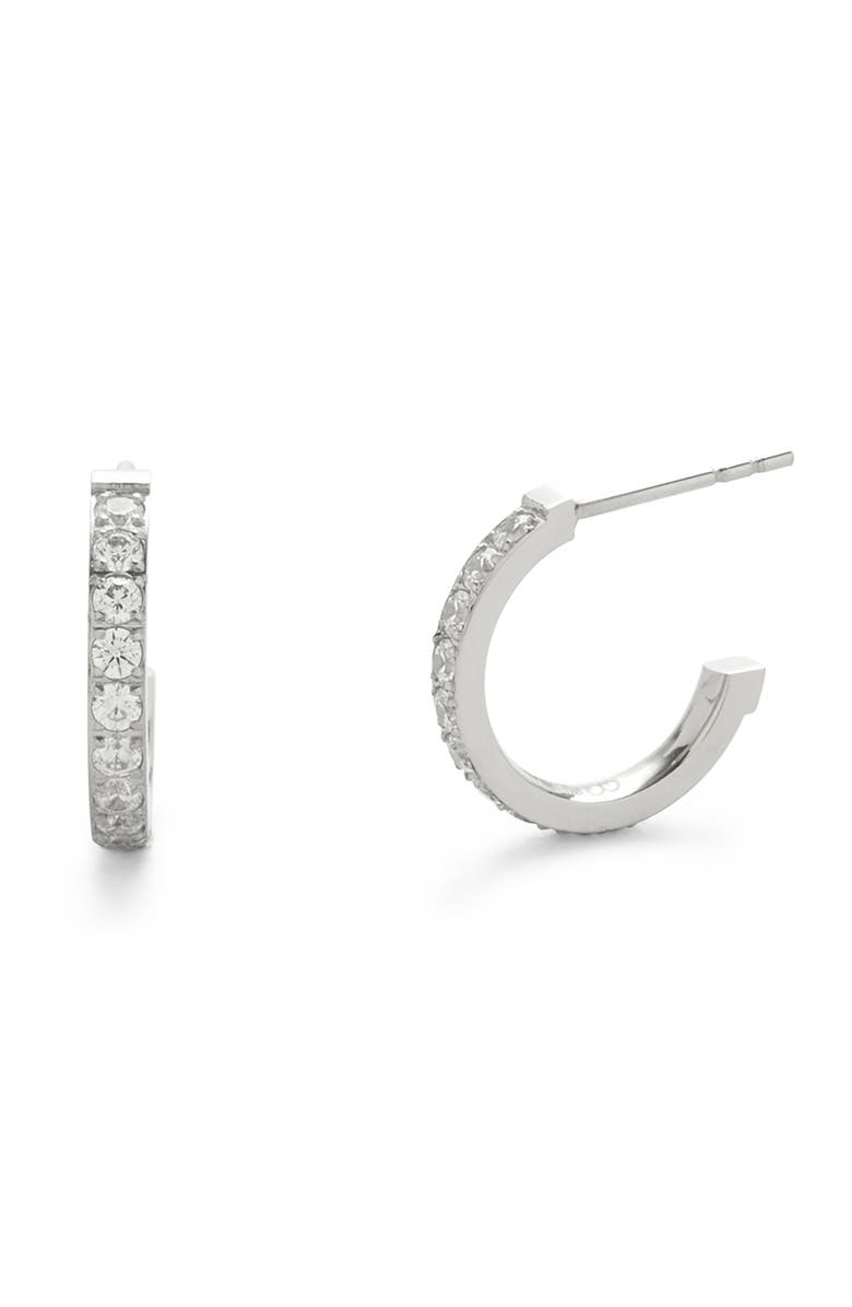 Brook and York Polished Stainless Steel & Cubic Zirconia Hoop Earrings, Main, color, Silver