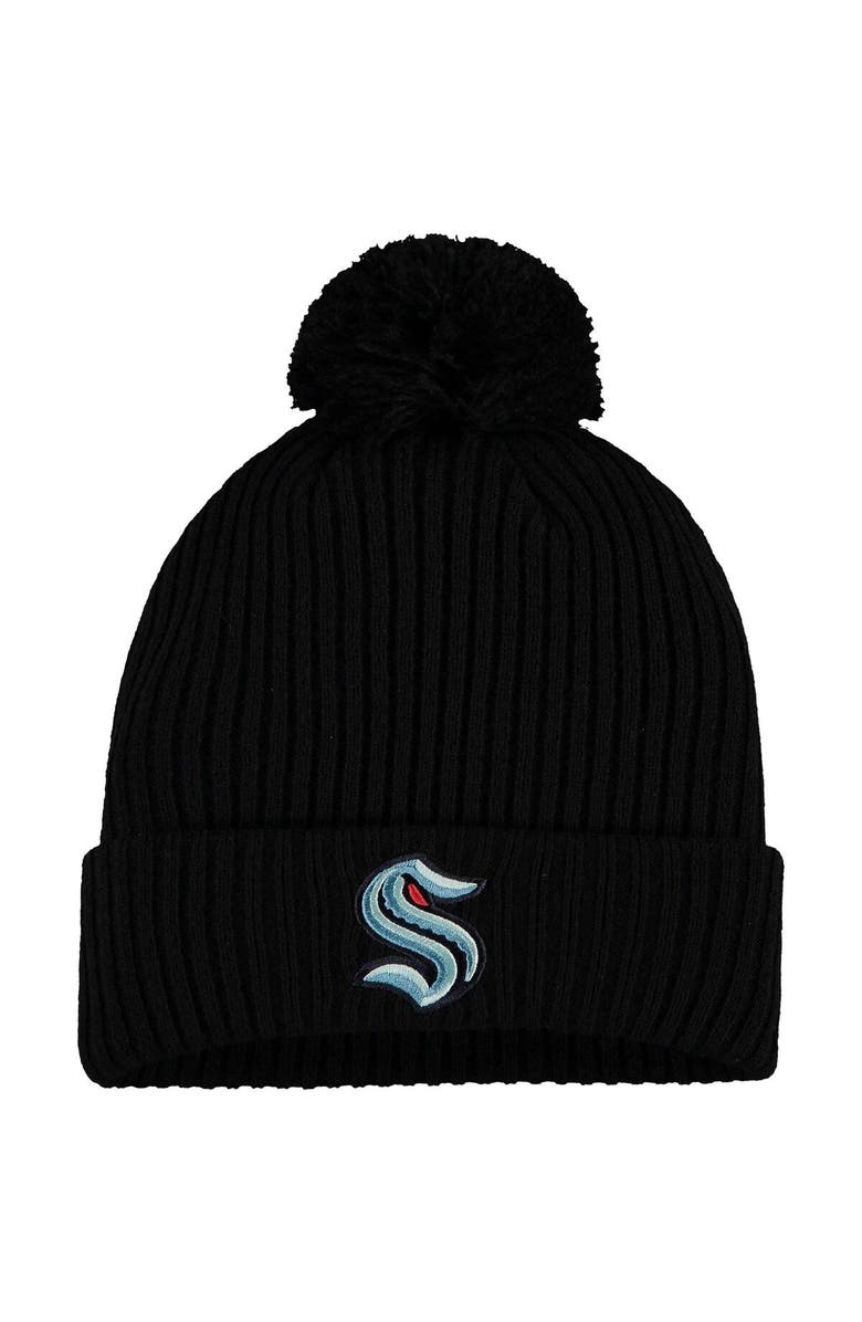FANATICS Men's Fanatics Branded Black Seattle Kraken Primary Logo Cuffed Knit Hat with Pom, Main, color, Black