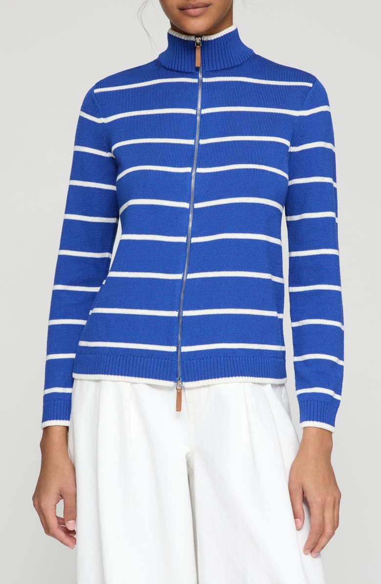 Lafayette 148 New York Fitted Stripe Knit Bomber Jacket, Main, color, 
