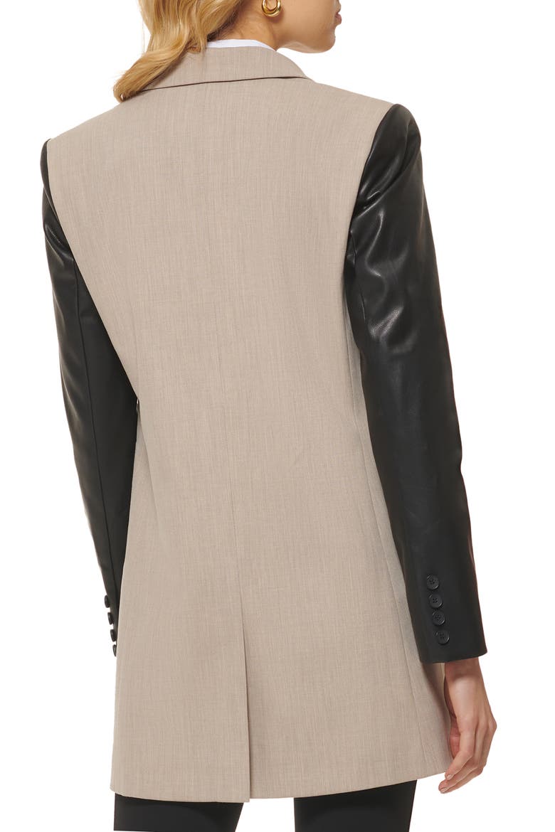Mixed Media Faux Leather Sleeve Jacket, Alternate, color, CITY KHAKI/ BLACK
