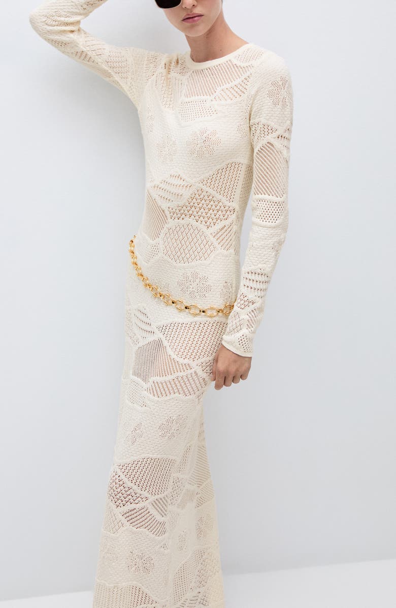 MANGO Mixed Stitch Long Sleeve Cotton Blend Maxi Sweater Dress, Alternate, color,