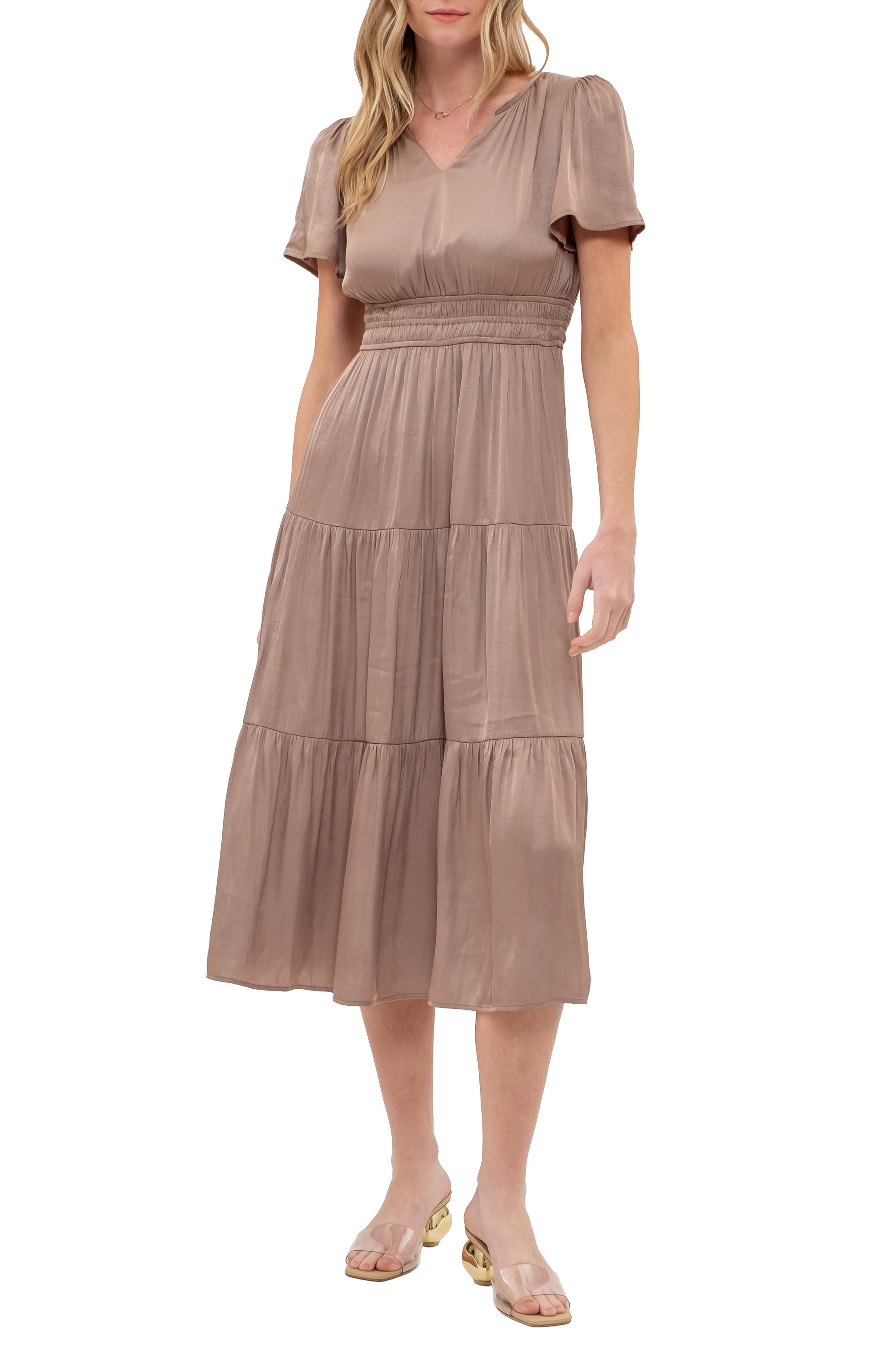 AUGUST SKY Short Sleeve Empire Waist Midi Dress