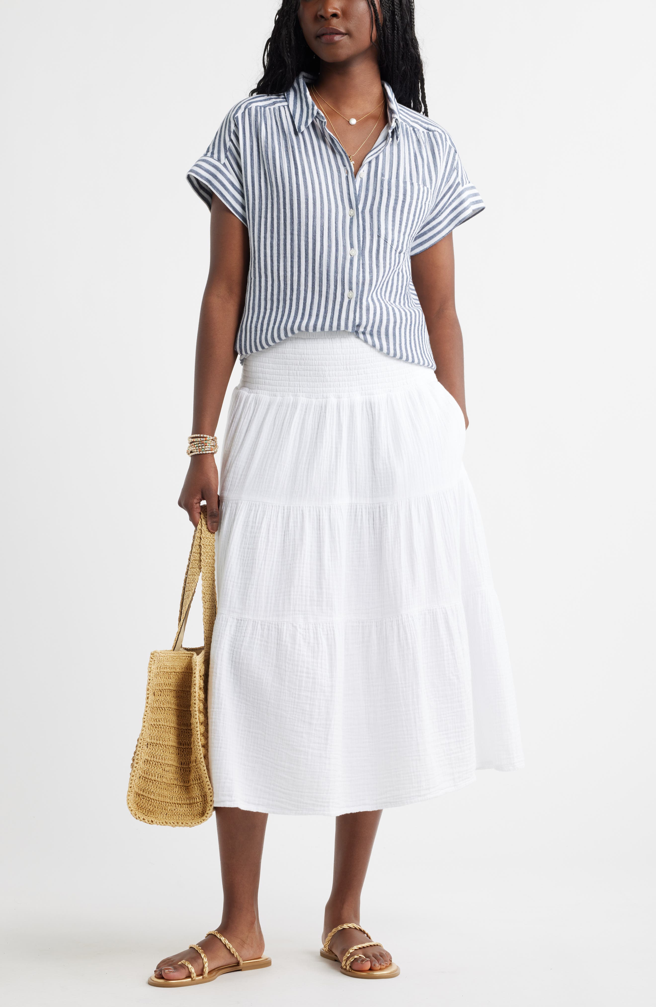 Tiered Cotton Gauze Midi Skirt - image 2