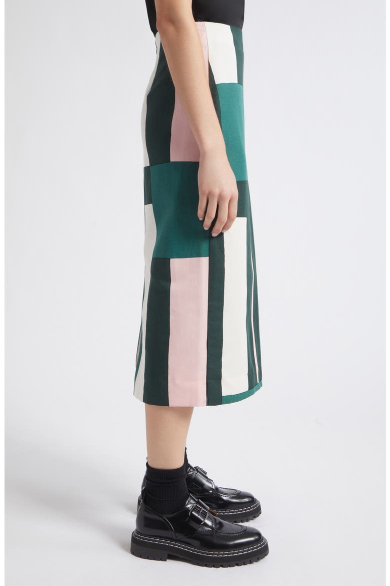 Sirottaa Attika Midi Skirt, Alternate, color, DK. GREEN LT. PINK OFF WHITE