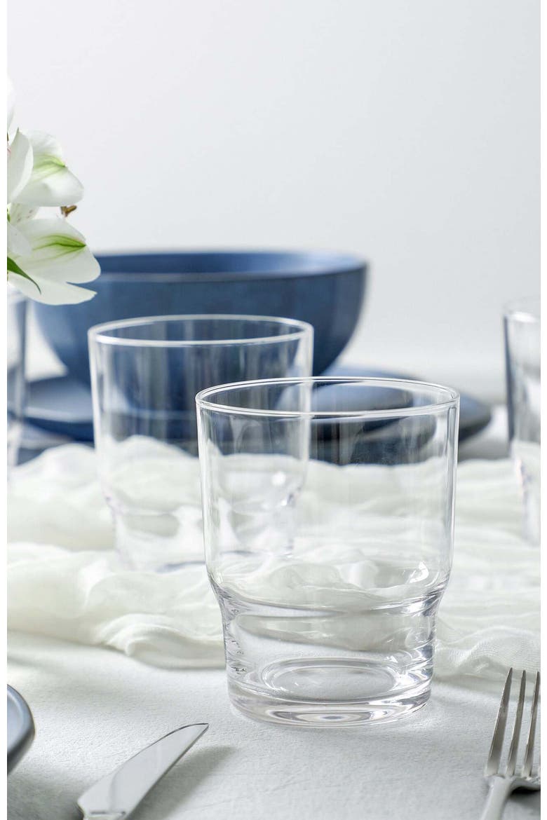 Rio Stoneware 16-Piece Dinnerware Set with Glasses, Alternate, color, Blue