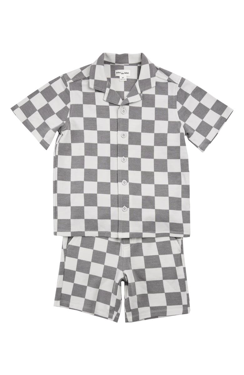 miles Checkerboard Print Button-Up Shirt & Shorts Set, Main, color, 