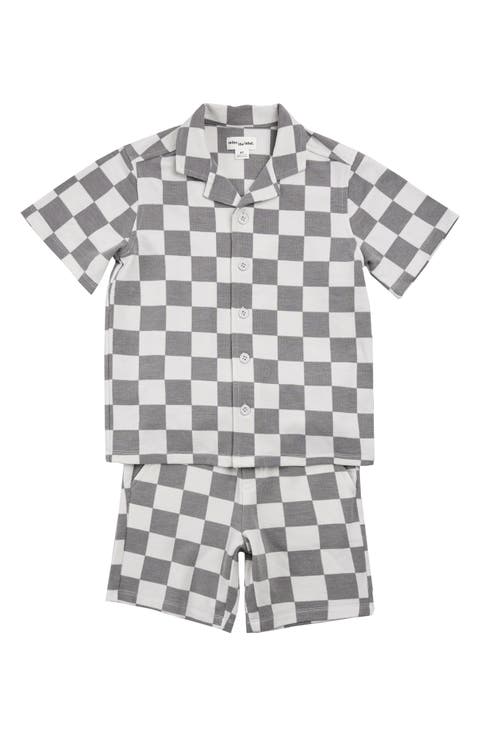 Checkerboard Print Button-Up Shirt & Shorts Set (Baby)