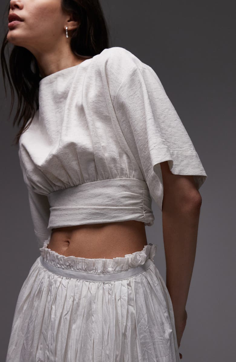 Topshop Crinkle Cotton Maxi Skirt, Alternate, color, Ivory