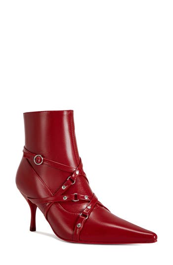 Azalea Wang Purnima Water Resistant Pointed Toe Bootie In Red