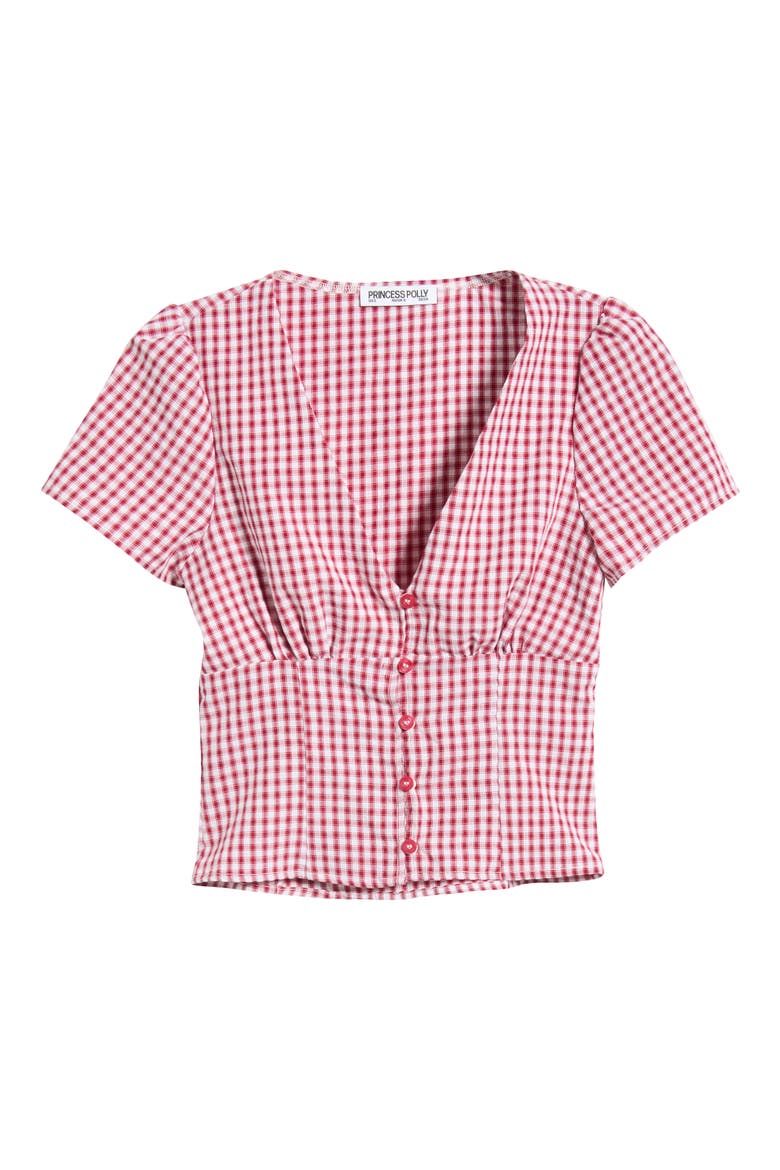 Isolda Gingham Button-Up Top, Alternate, color, RED GINGHAM