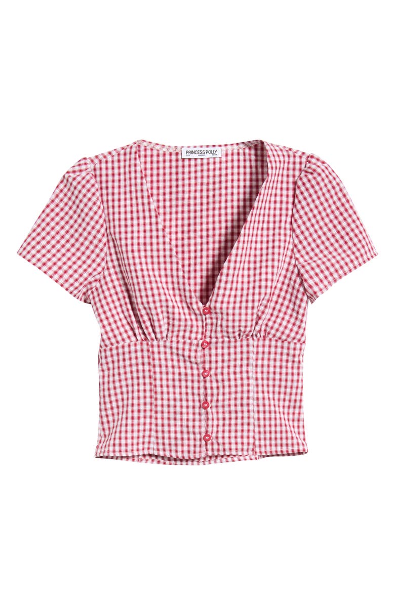Princess Polly Isolda Gingham Button-Up Top, Alternate, color, Red Gingham