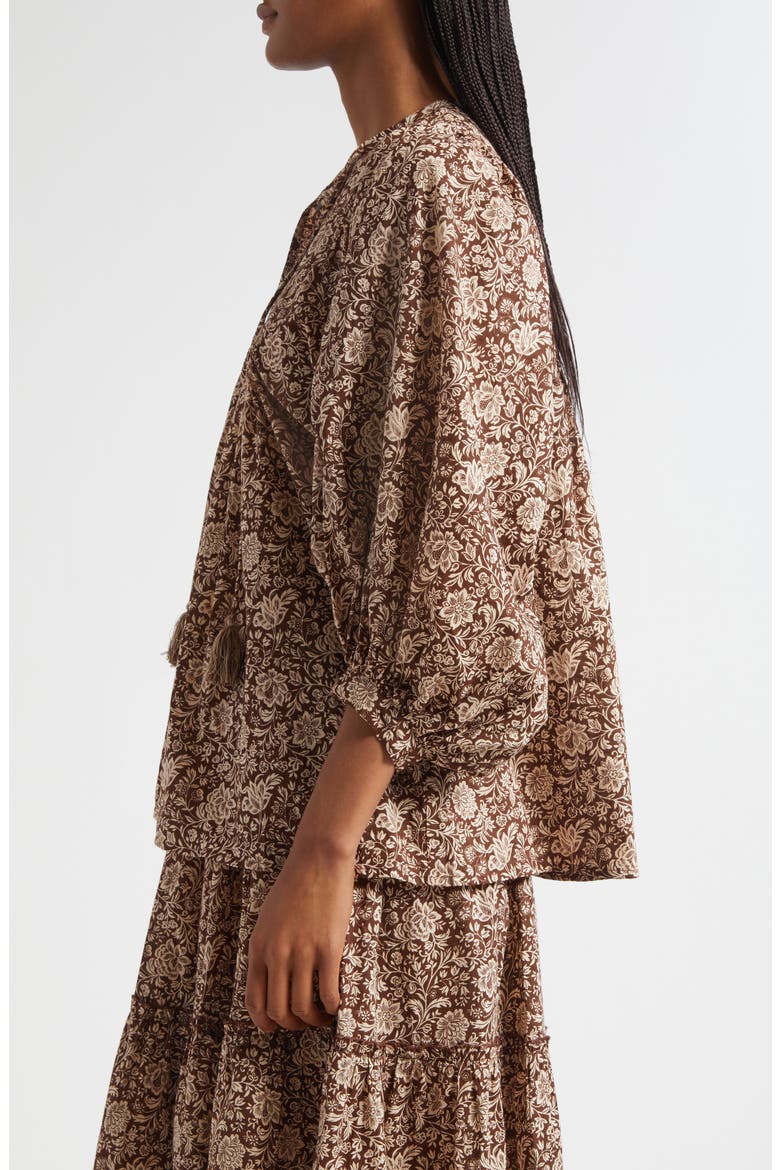 Charlie Print Tie Neck Blouse, Alternate, color, COCOA FLORAL