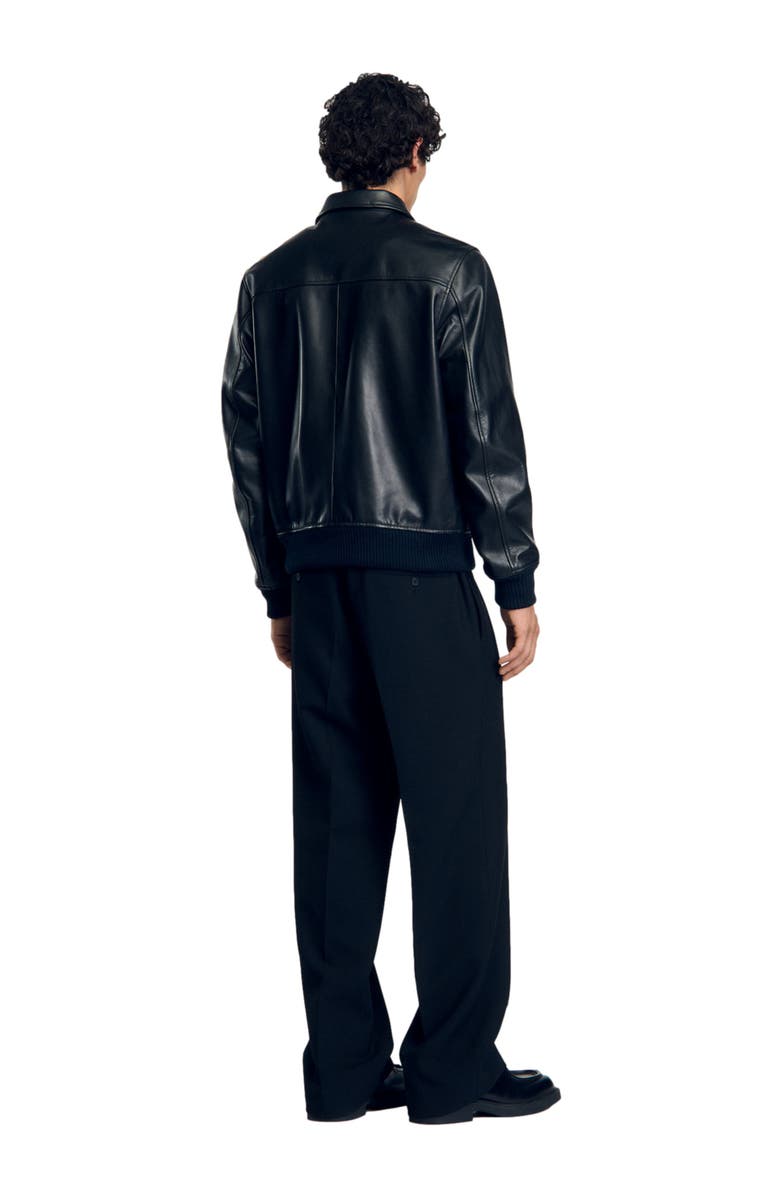 SANDRO Plain leather jacket, Alternate, color, Black