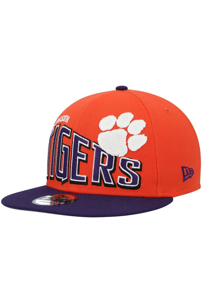 Men's New Era Orange Clemson Tigers Two-Tone Vintage Wave 9FIFTY Snapback Hat, Main, color, Orange