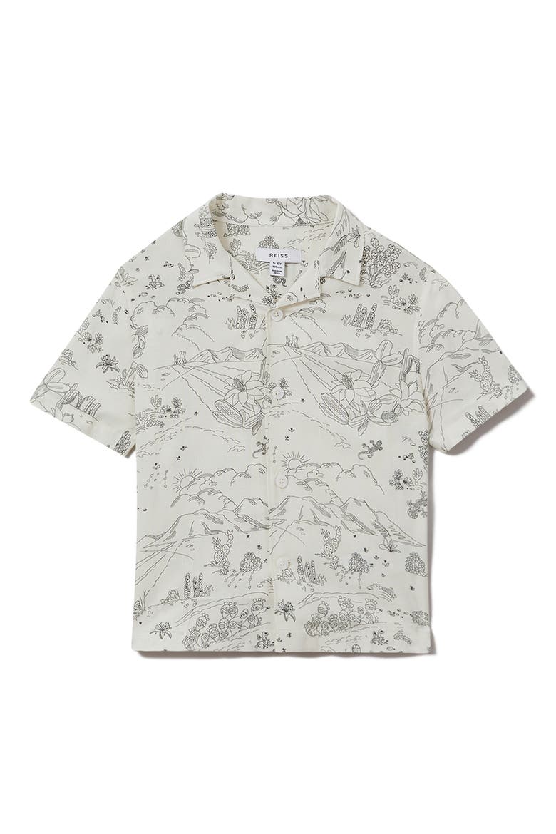 Kids' Gobi Sr. Cactus Print Short Sleeve Button-Up Shirt, Main, color, ECRU